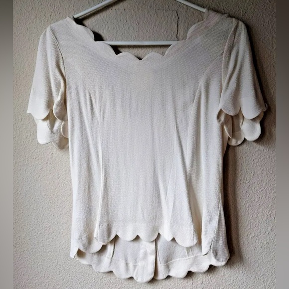 Anthropologie Scalloped Ivory Top 🩵 - Picture 3 of 6
